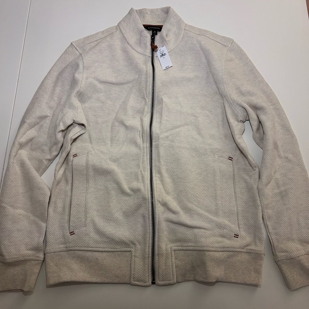 Men's Cream Hex Patterned Sweater Jacket